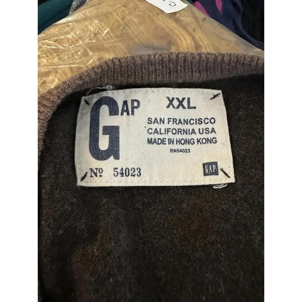 Vintage GAP brown/gray cotton/cashmere colorblock V-neck pullover sweater XXL